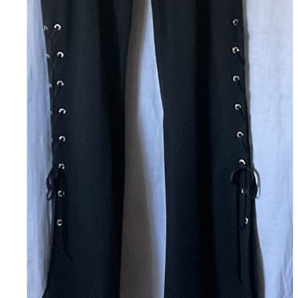 Vintage Cache Black pant suit with rhinestone grommet collar and lace up pants - Picture 7 of 8